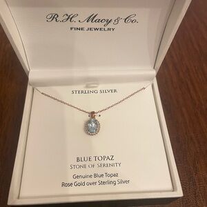 Macy's Blue Topaz Necklace in Rose Gold plated Silver